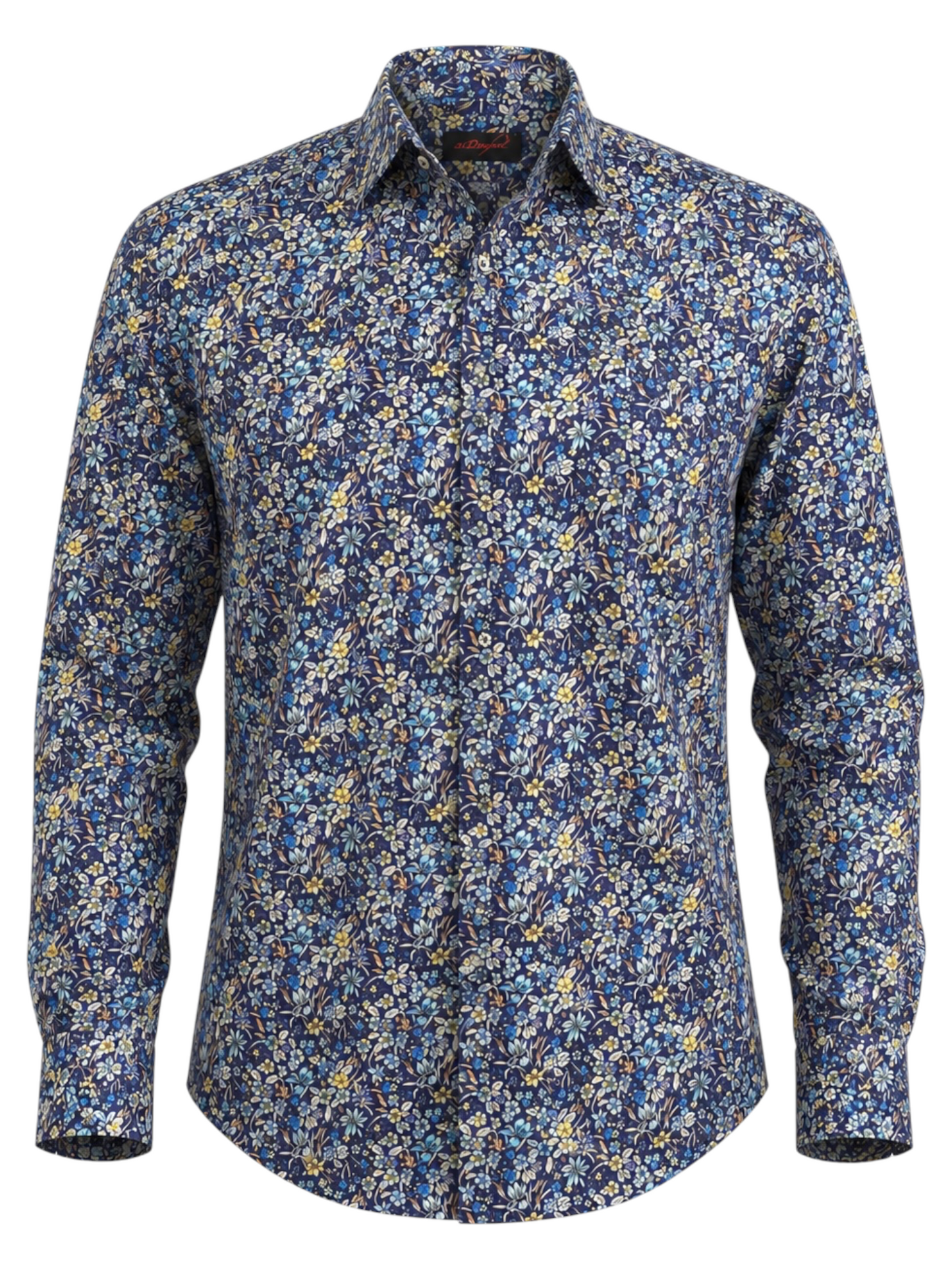 Blue Floral Cotton Sport Shirt