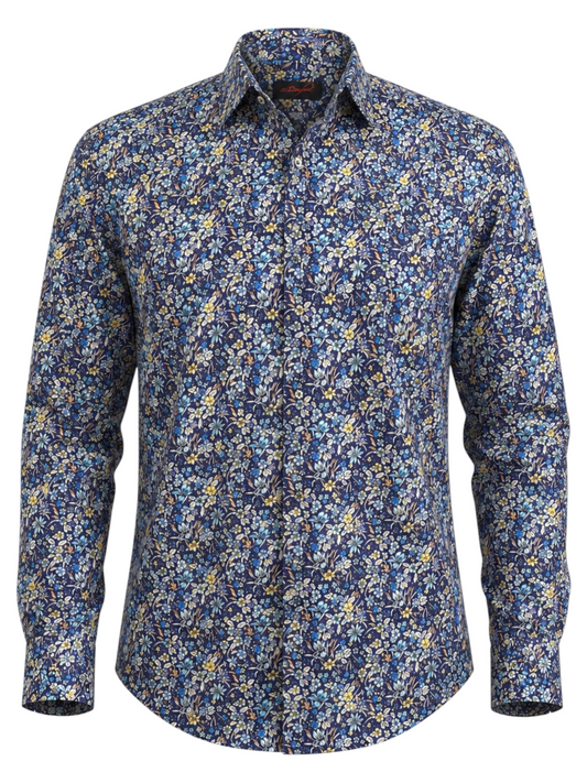 Blue Floral Cotton Sport Shirt