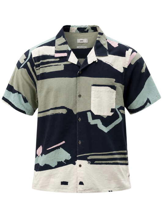 Short Sleeve Shirt Camp Collar Multi-Color Print